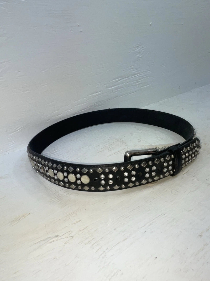 New Black Genuine Leather 3D Pearl And Silver Bling 34” Belt #6090 Z-119