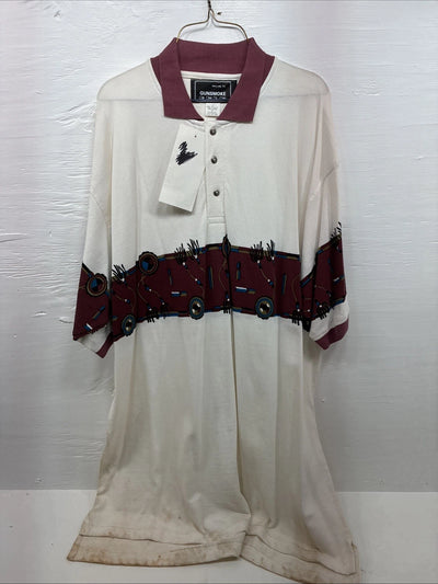 New Men’s Gun Smoke White Red Short Sleeve Polo Western Designed Top 2XL F-101