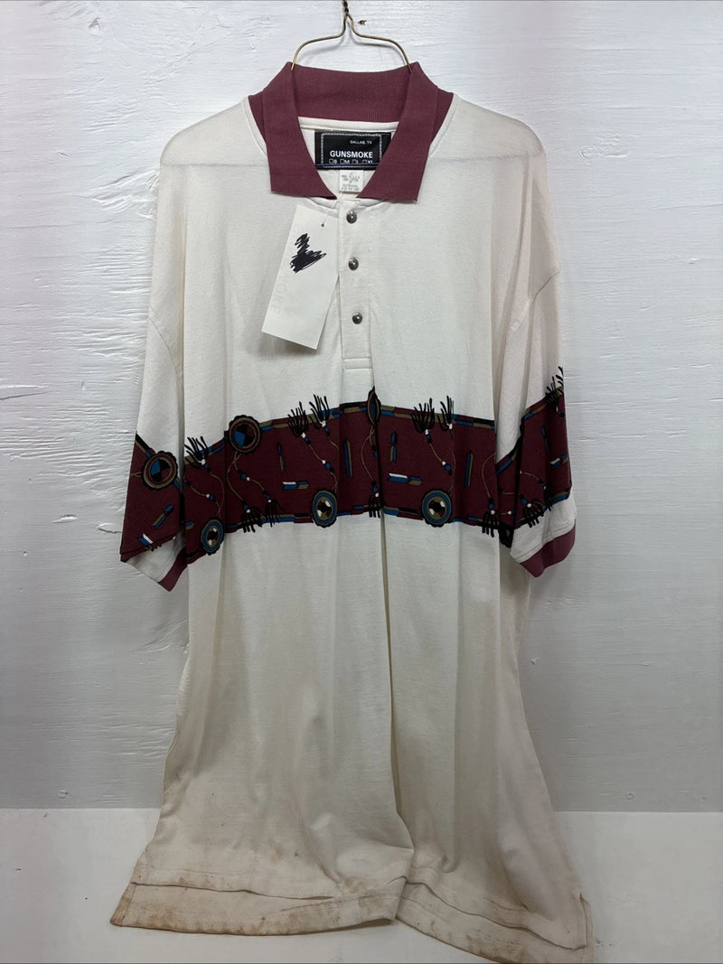 New Men’s Gun Smoke White Red Short Sleeve Polo Western Designed Top 2XL F-101