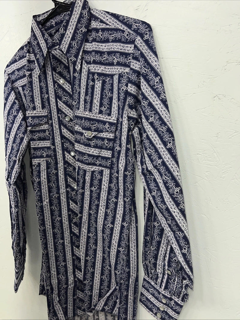New Men’s Blue HbarC Ranchwear Long Sleeve Pearl Snap Shirt. M S-38