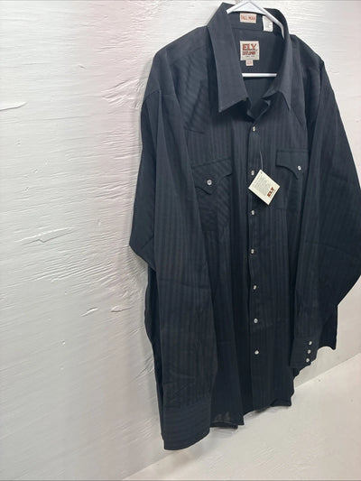 New Men’s ELY Cattleman Black Designed Long Sleeve Pearl Snap 18.5 2XL X-29