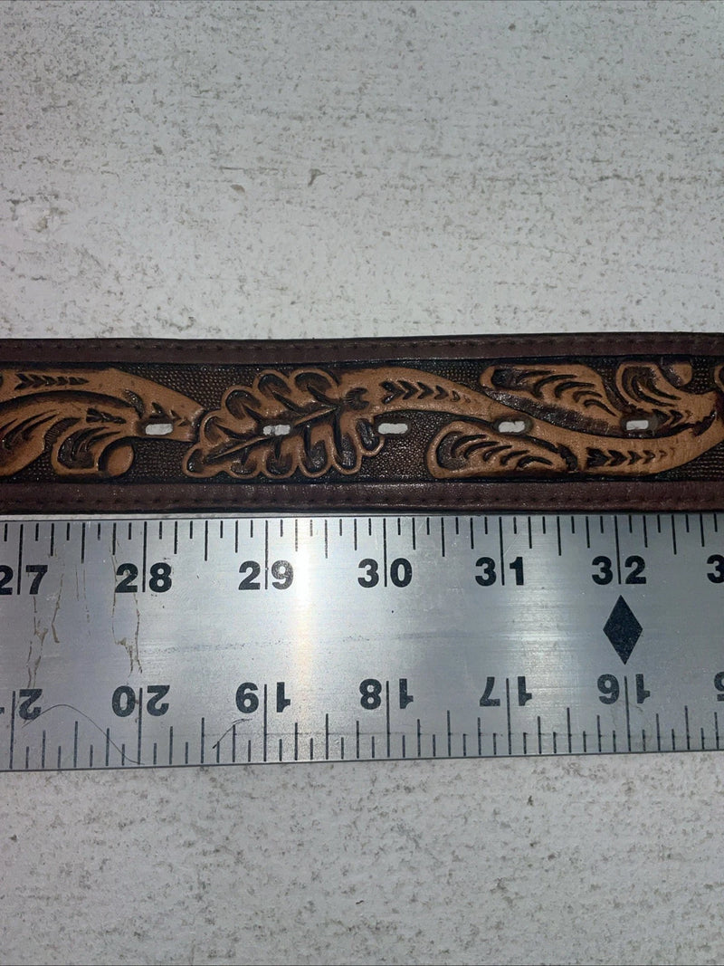 New Brown Genuine Leather Longhorn Tooled 30” Belt #82837 Z-13