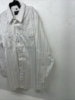 New Mens White Stripped White House Pearl Snap Long Sleeve Shirt. XXL G-63