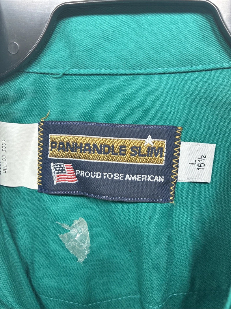 New Men’s Panhandle Slim Green Long Sleeve Pearl Snap 16.5 Large V-89