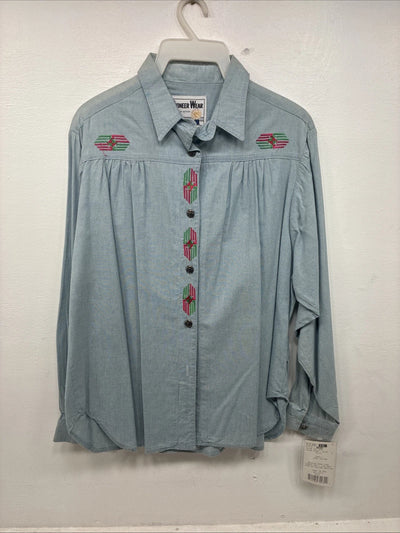 New Women’s Pointer Wear Blue Design Long Sleeve Button Up Size 10 KK-44