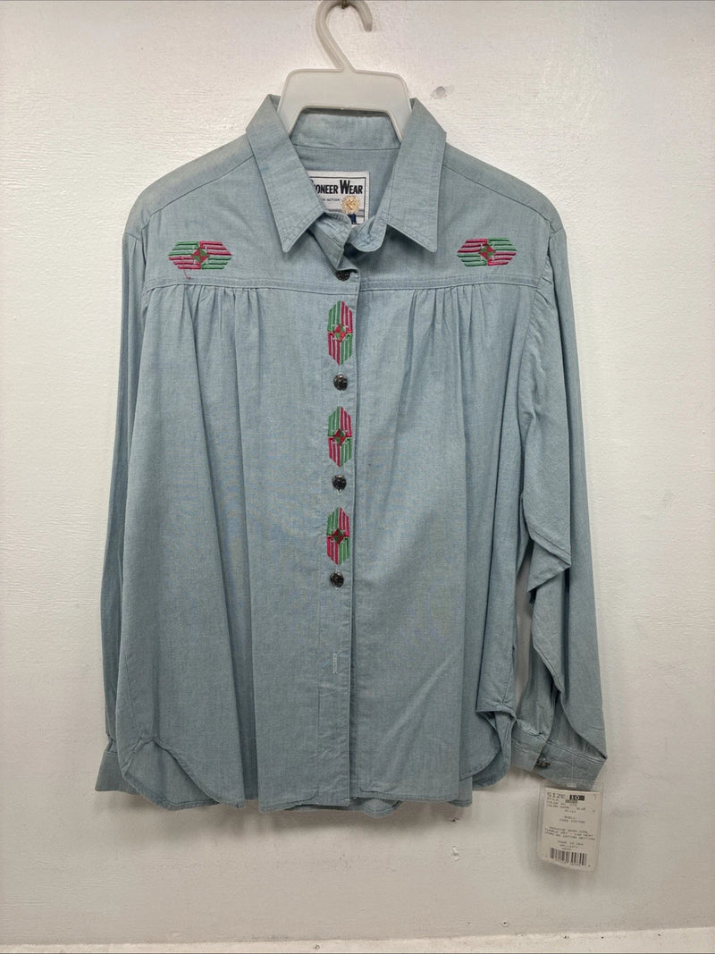 New Women’s Pointer Wear Blue Design Long Sleeve Button Up Size 10 KK-44