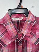 New Women’s Cumberland Pink Plaid Short Sleeve Pearl Snap Medium LL-48