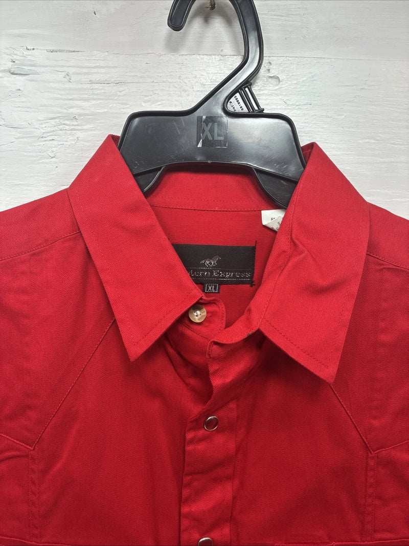 New Men’s Western Express Jean Red long Sleeve Pearl Snap XL T-23