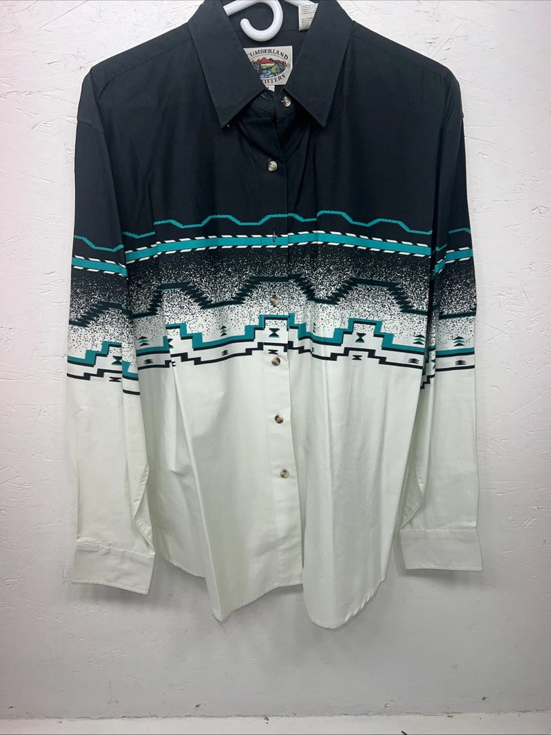 New Men’s Cumberland Outfitters Blue Black Long Sleeve Button Up Shirt L 3B-82