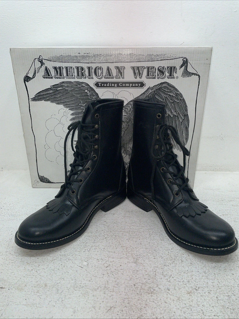 New Men’s Black Lace Up American West Cowboy Boots. 6991 7.5 7 1/2 E W. 1-74