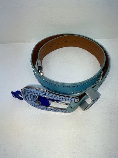 New Blue Genuine Leather 3D  Blue Bling 34” Belt #677 Z-83