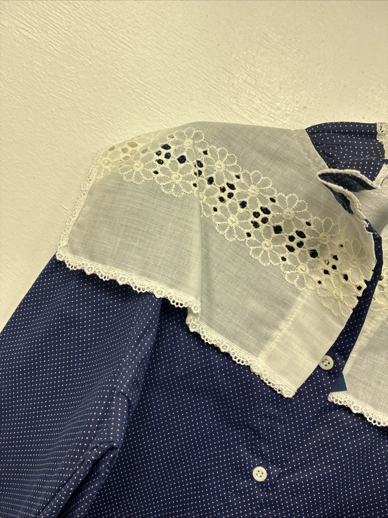 New Women’s Panhandle Slim Blue Polkadot Long Sleeve Button Up Size 32 3B-5