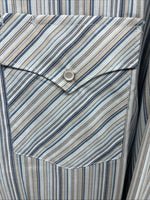 New Men’s White Horse Multiple Color Stripe Long Sleeve Pearl Snap 2XL H-48