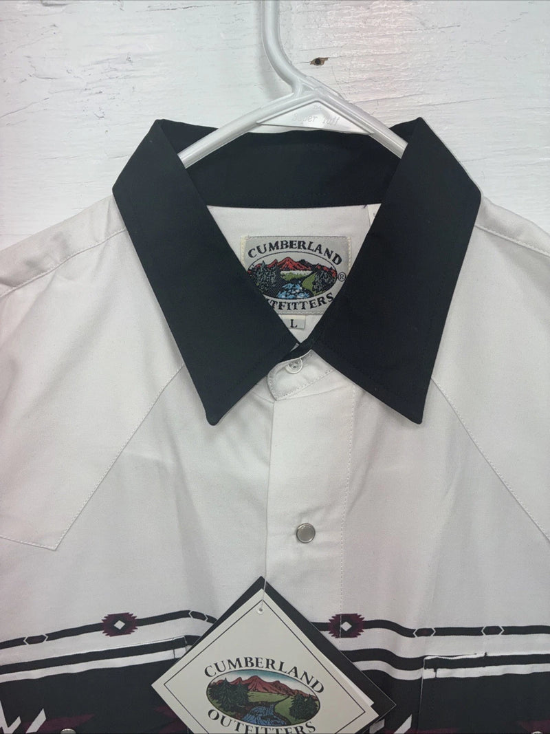 New Men’s Cumberland White Purple Western Long Sleeve Pearl Snap Large V-63