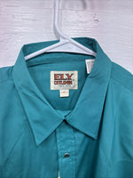 New Men’s ELY Cattleman Teal Short Sleeve Pearl Snap 16 Large CC-24
