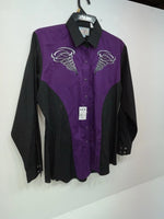 New Women’s Black Purple Ely Long Sleeve Button Up Shirt M #14119 3B-48