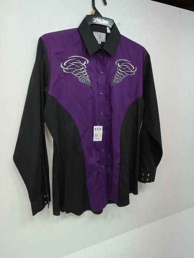 New Women’s Black Purple Ely Long Sleeve Button Up Shirt M #14119 3B-48