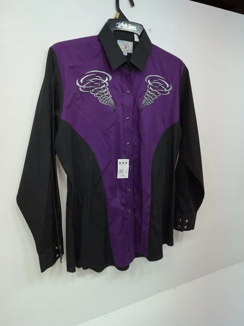 New Women’s Black Purple Ely Long Sleeve Button Up Shirt M #14119 3B-48