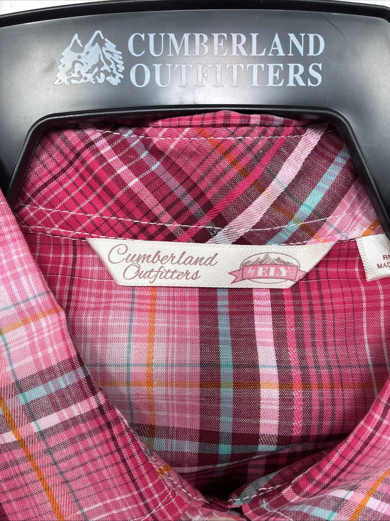 New Women’s Cumberland Pink Plaid Long Sleeve Pearl Snap Medium II-107
