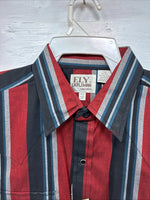 New Men’s ELY Cattleman Red Black Stripe Long Sleeve Pearl Snap 16.5 Large Q-33