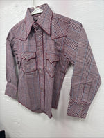 New Kids Champion Western Red Plaid Long Sleeve Pearl Snap Size 6 DD-50