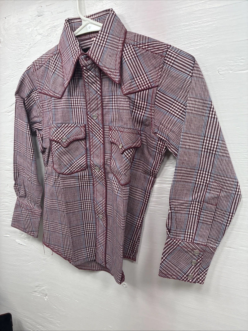 New Kids Champion Western Red Plaid Long Sleeve Pearl Snap Size 6 DD-50