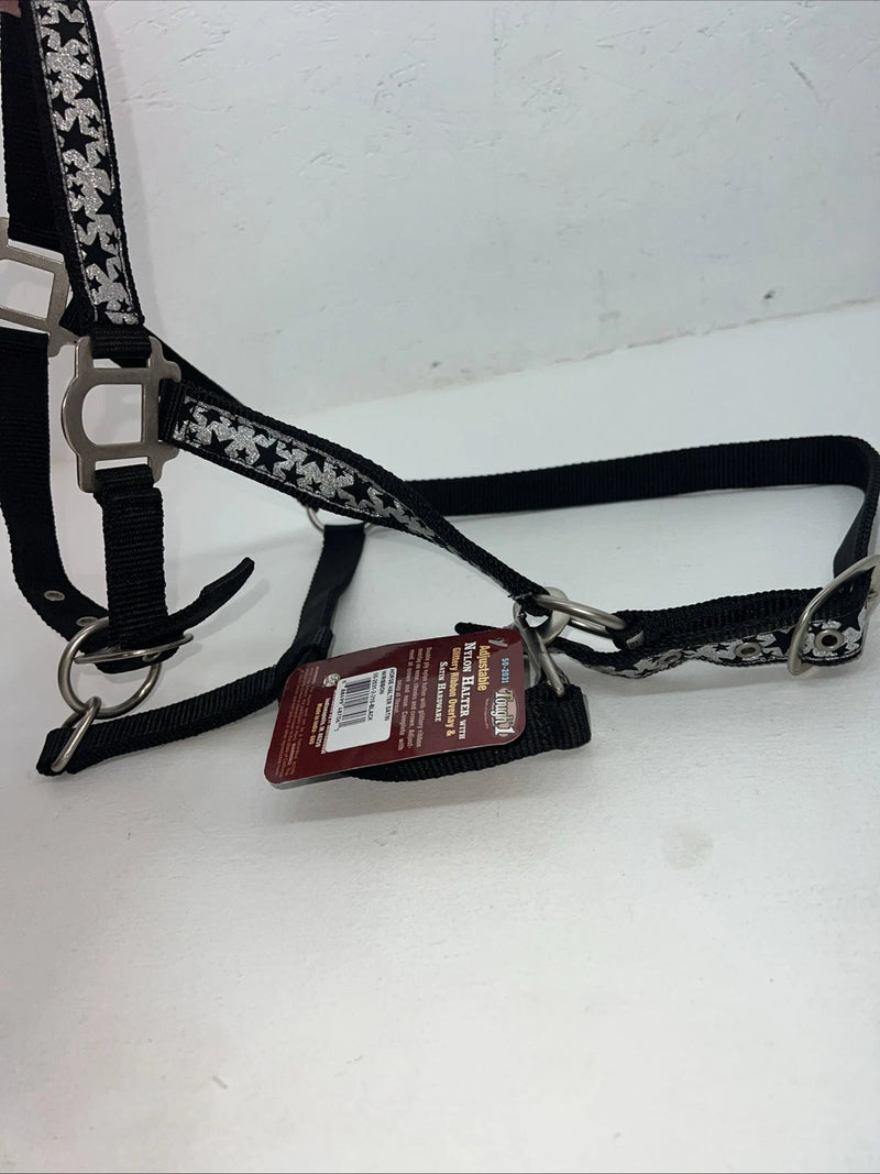New Tough 1 Black Silver Nylon Star Full Horse Halter #50-2031 3C-7