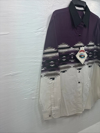 New Women’s Cumberland Purple Western Long Sleeve Button Up Pearl Medium V-59
