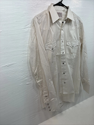New Men’s H Bar C White Stripe Designed Long Sleeve Pearl Snap 15 Medium O-64