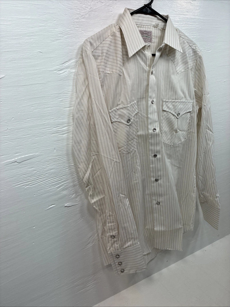 New Men’s H Bar C White Stripe Designed Long Sleeve Pearl Snap 15 Medium O-64