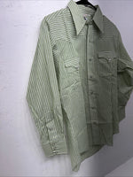 New Men’s Green Stripped Miller Long Sleeve Pearl Snap Shirt 15.5x32 M P-77