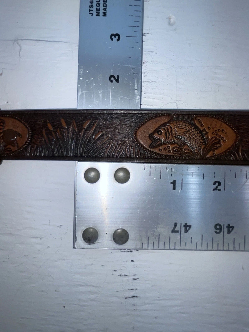 New Brown Genuine Leather Double S Tooled Fish 26” Belt #3012802 JJ-145