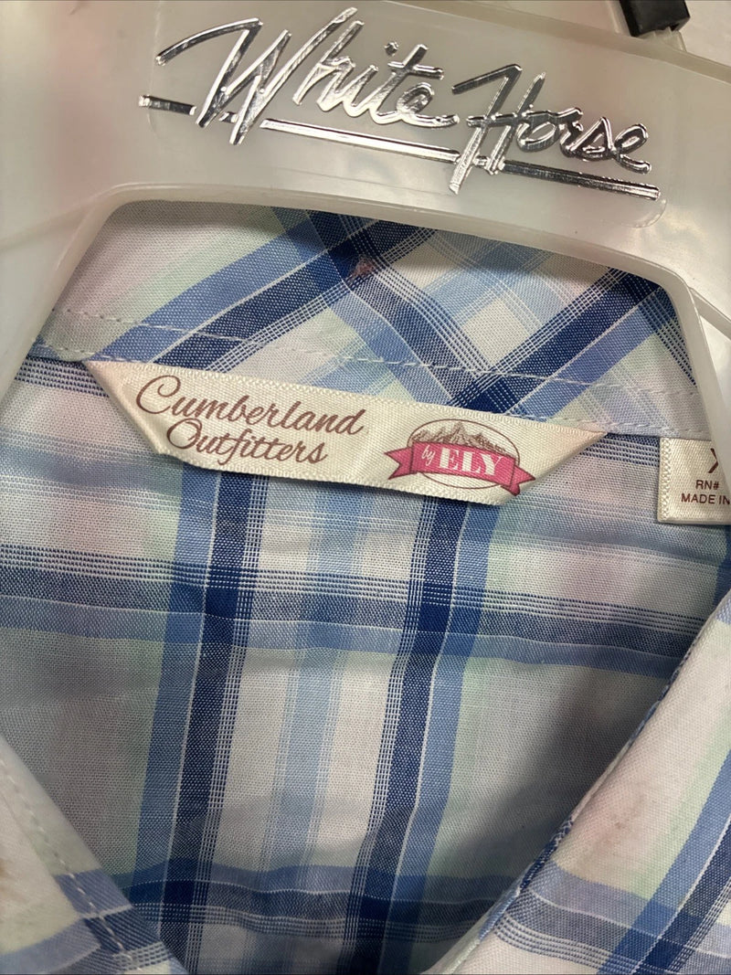 Me Women’s Cumberland Blue Plaid Long Sleeve Pearl Snap XL II-92