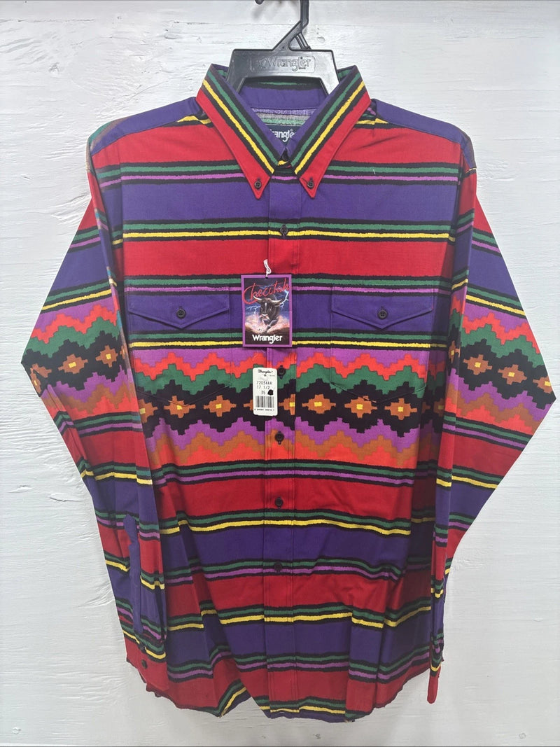 New Men’s Wrangler Multicolor Stripe Long Sleeve Button Up 17.5 X 35 XL V-58
