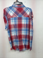 New Women’s Cumberland Red Blue Plaid Short Sleeve Button Up Medium GG-4