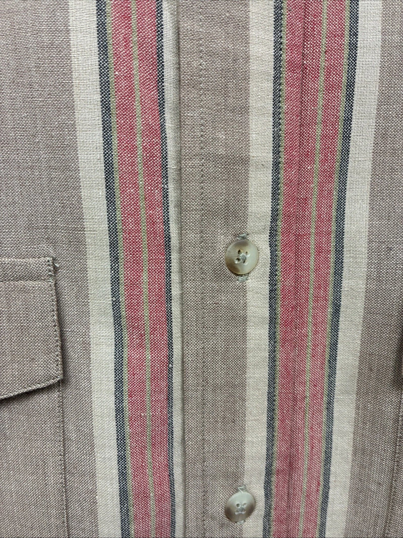 New Men’s Panhandle Slim Brown Red stripe Long Sleeve Button Up Large V-41