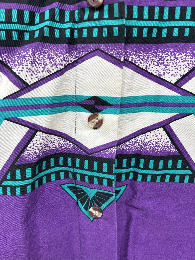 New Men’s Cumberland Black Purple Design Long Sleeve Button Up Medium K-75