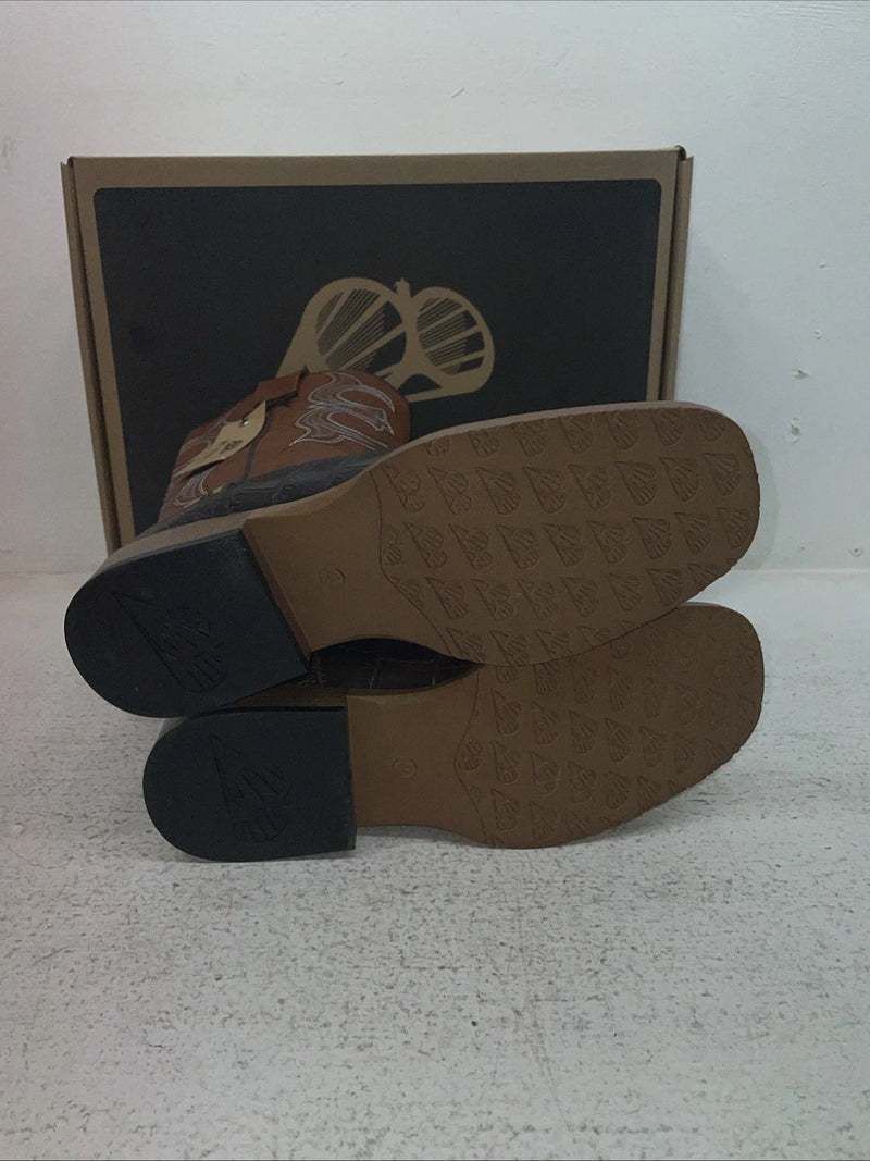 New Youth Brown DBL Barrel Cowboy Boots. 4475202 4.5 4 1/2. 22-51