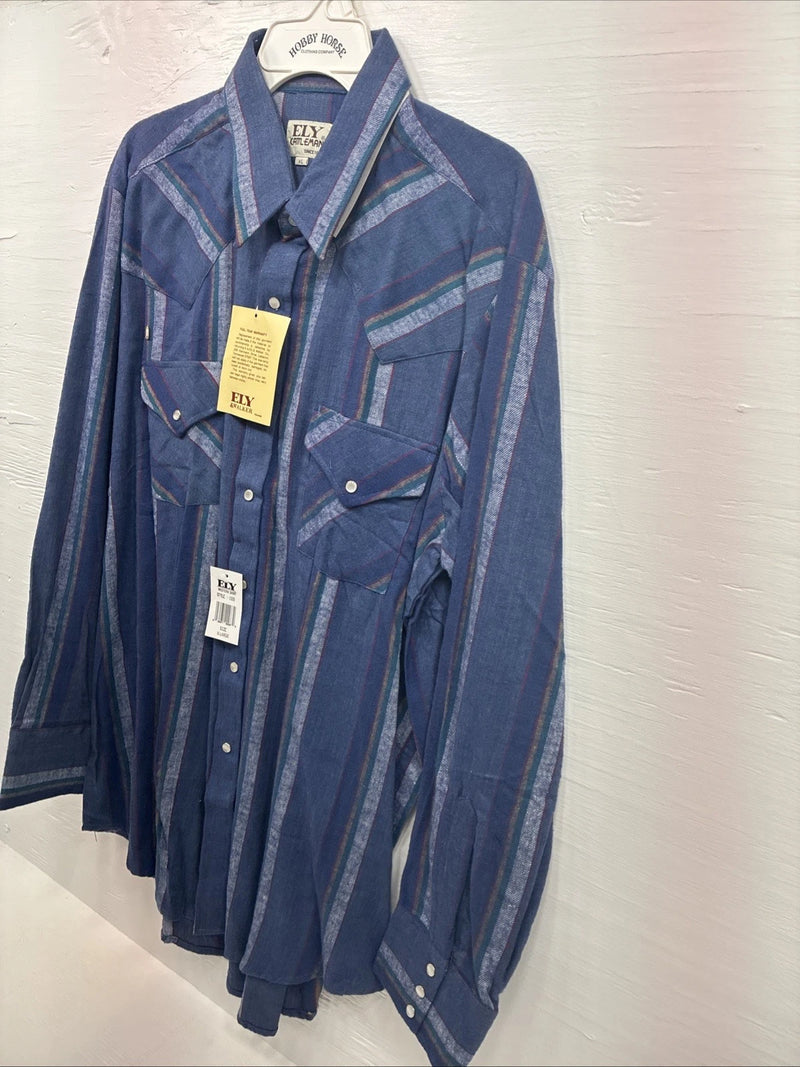 New Men’s ELY Cattleman Purple Stripe Western Long Sleeve Pearl Snap XL R-56
