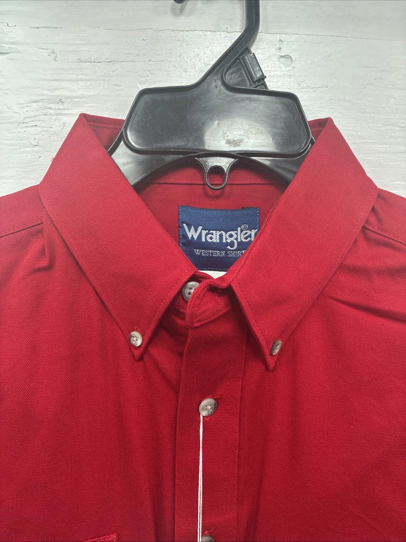 New Men’s Wrangler Red Western Long Sleeve Button Up 16.5 X 34 Large V-61