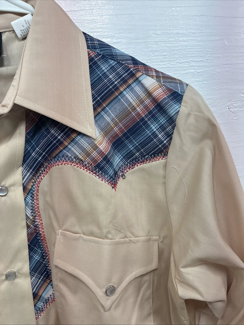 New Men’s Champion Western Tan Design Long Sleeve Pearl Snap 15 Medium X-6