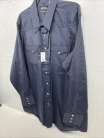 New Men’s White Horse Navy Blue Stripe Long Sleeve Pearl Snap 2XL F-96