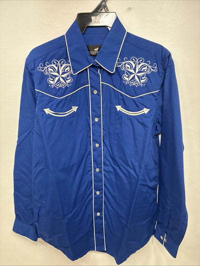 New Women’s Western Express Blue Design Long Sleeve Pearl Snap Medium LL-68