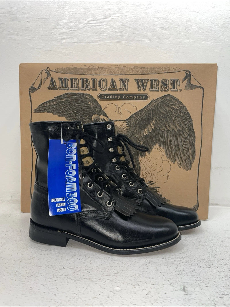 New Men’s Black Lace Up American West Cowboy Boots. 5991 9 D. 4-34
