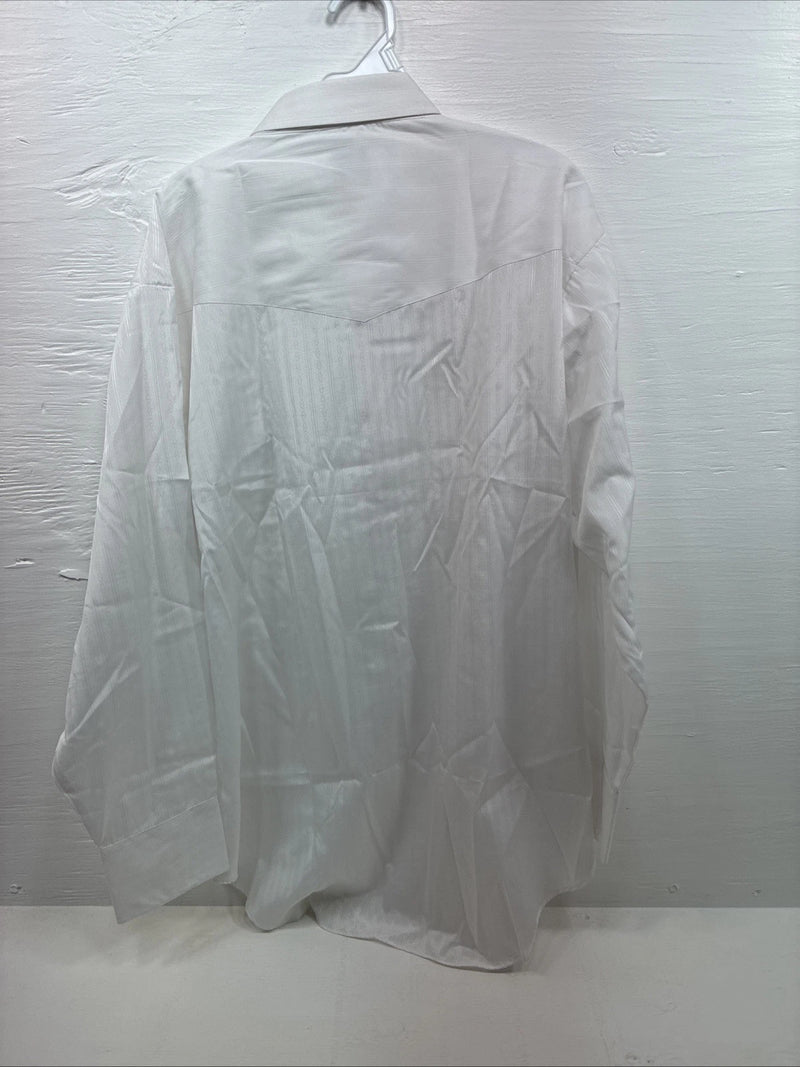 New Men’s ELY Cattleman White Stripe Long Sleeve Pearl Snap 18.5 X 35 2XL F-64