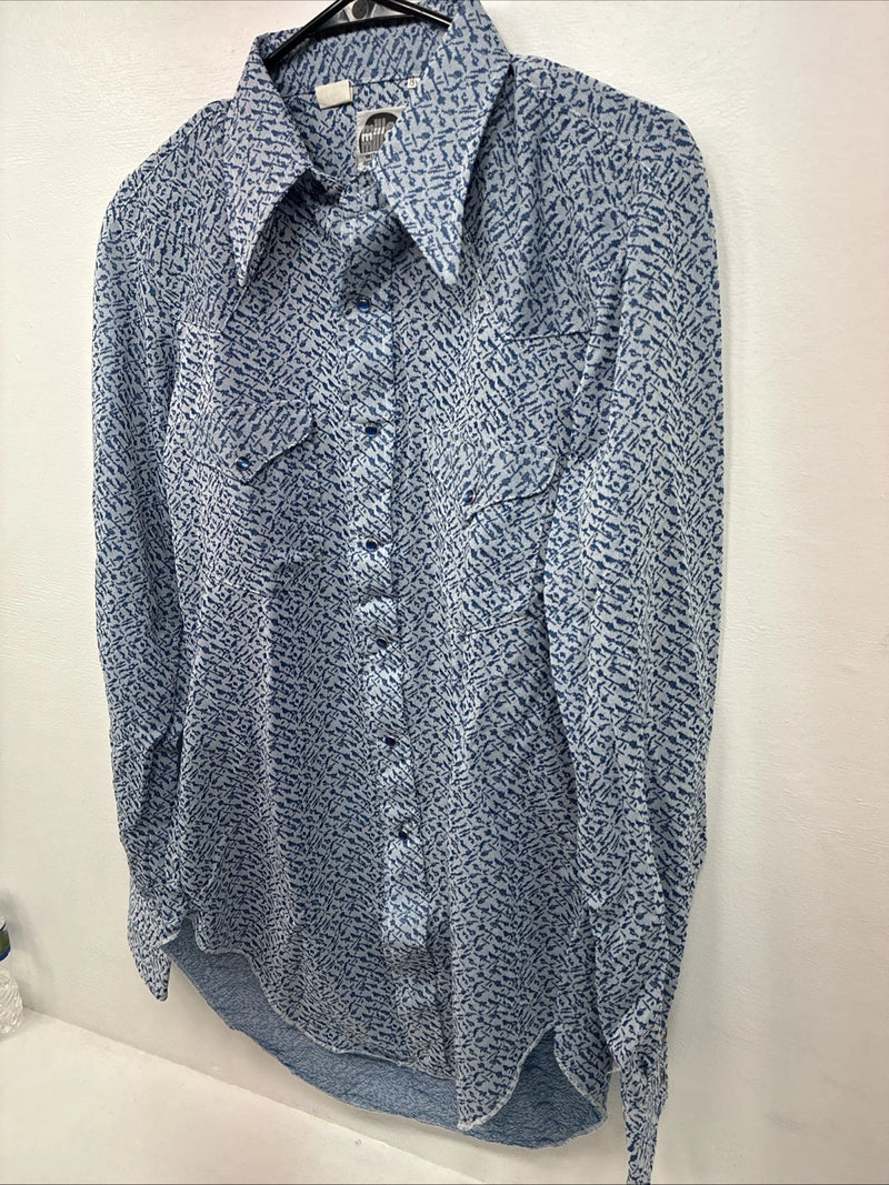 New Men’s Miller Blue Deigned Long Sleeve Pearl Snap 15.5 Medium II-102