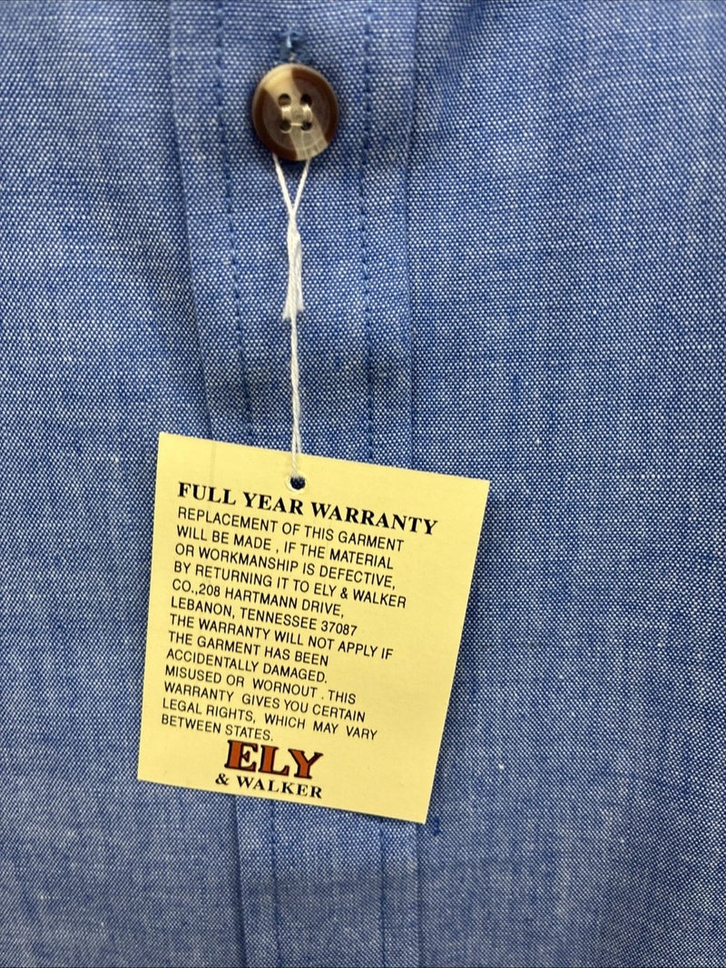 New Men’s ELY Cattleman Blue Long Sleeve Button Up 20.5 X 36 4XL E-103