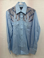 New Men’s Champion Western Blue Embroidered Long Sleeve Pearl Snap Medium K-81