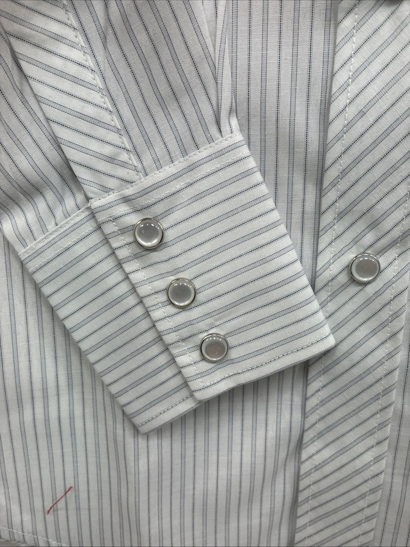 New Kids White Horse Gray Stripe Long Sleeve Pearl Snap Medium DD-54