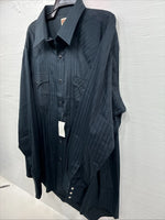 New Men’s ELY Cattleman Black Stripe Design Long Sleeve Pearl Snap 17.5 XL O-50